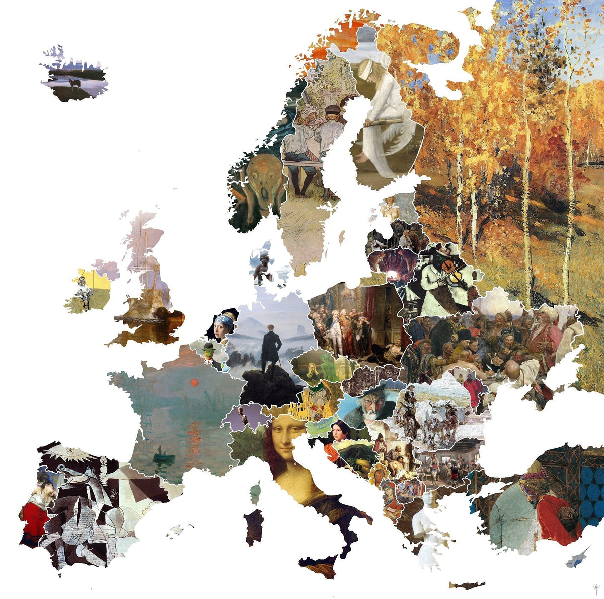 Kunstkarte von Europa mit verschiedenen Künstlern