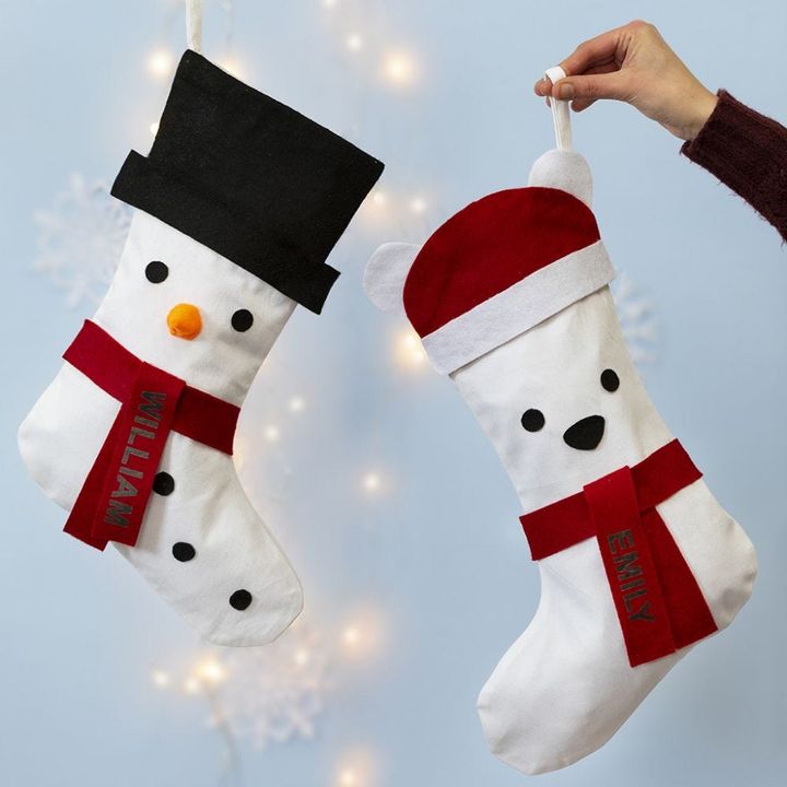 Λευκή χριστουγεννιάτικη κάλτσα 40 x 26 cm