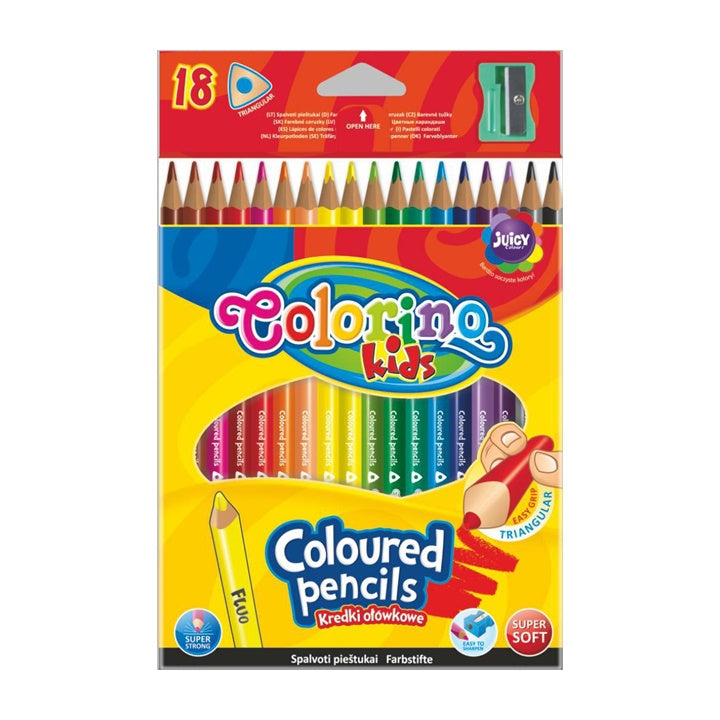 Dreieckige Colorino Buntstifte mit Anspitzer, 18er Pack | ARTMIE