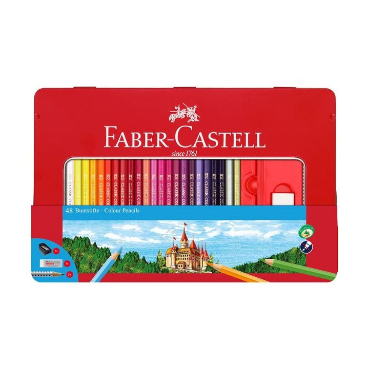 Ξυλομπογές Faber Castell σετ 48 χρώματα σε μεταλλική θήκη με άνοιγμα