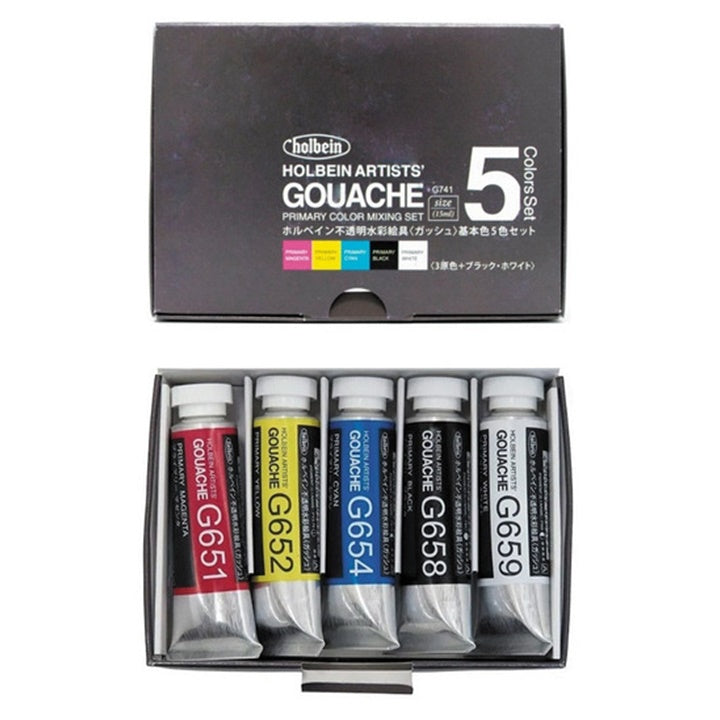 Professionelle Gouache-Farben Holbein Artists - Basis-Set 5 x 15 ml | ARTMIE
