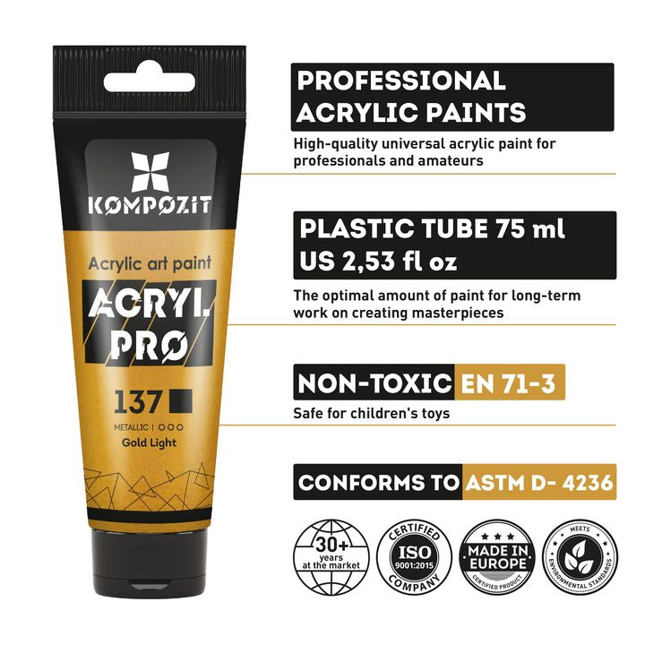 Set metallischer Acrylfarben ACRYL PRO Kompozit 15x75 ml – Detailansicht 4 | ARTMIE
