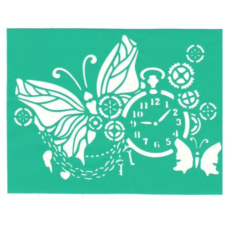 Selbstklebende Schablone Schmetterling mit Uhr 20 x 15 cm | ARTMIE