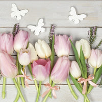 Χαρτοπετσέτες για ντεκουπάζ White & Pink Tulips on Wood - 1 τεμάχιο