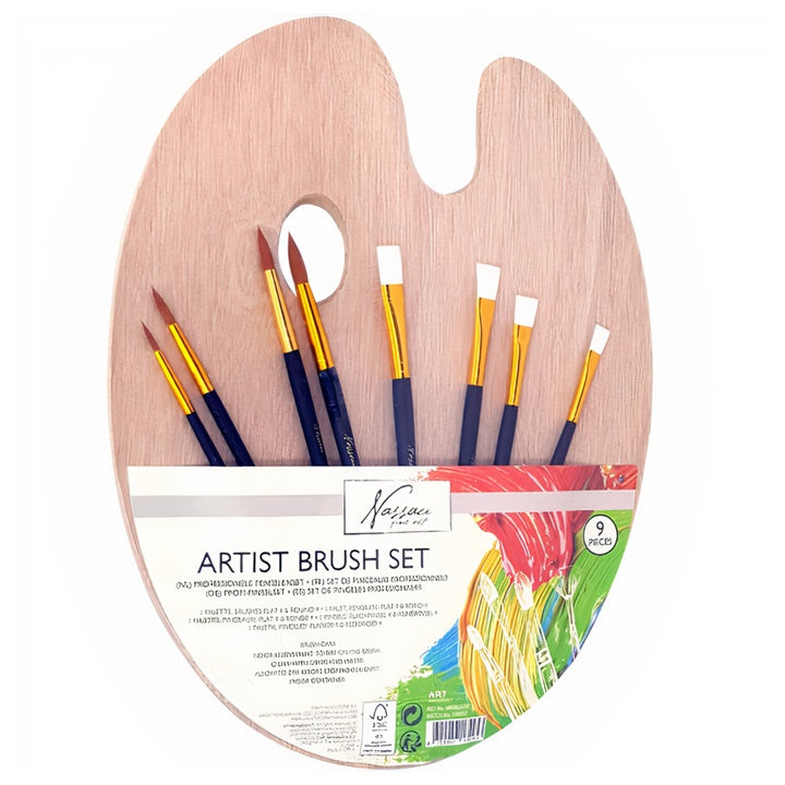 Pinselset mit Holzpalette Nassau Fine Art - 9 Stück | ARTMIE