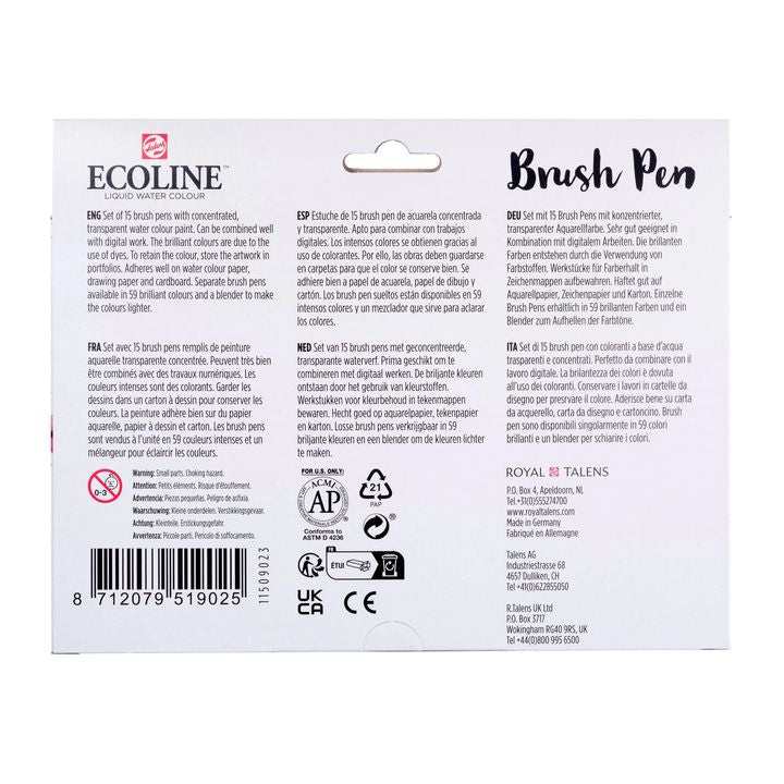 Акварелни писалки ECOLINE BRUSH PEN 15 бр.