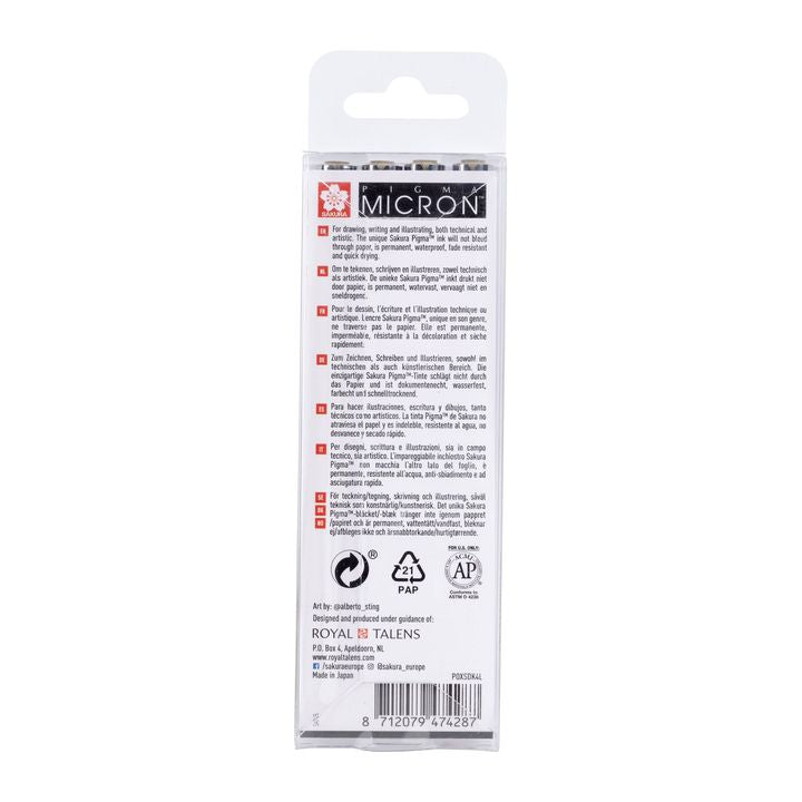 Satz technischer Stifte Sakura Pigma Micron 3 fineliners a brush pen | Grautöne – Detailansicht 3 | ARTMIE