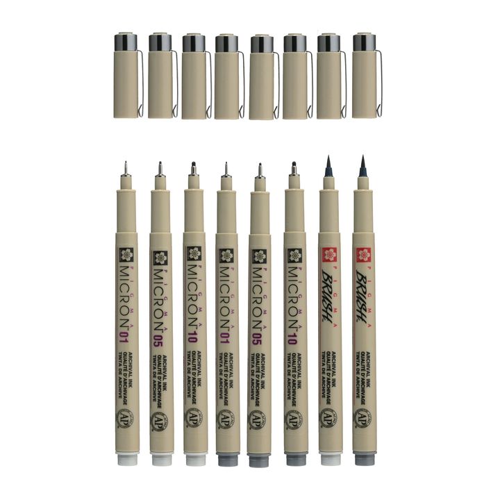 Set tehničkih olovaka Sakura Pigma Micron sive nijanse 8 kom