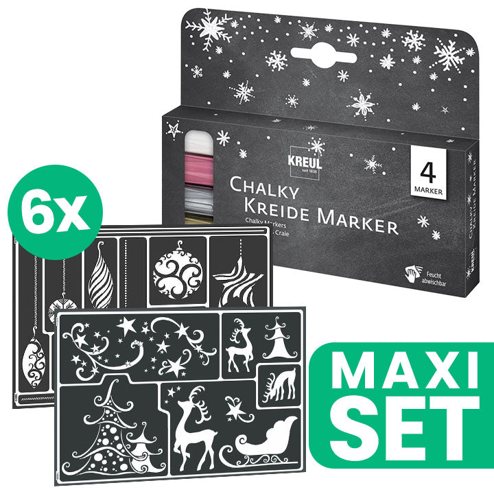 Weihnachtsschablonensammlung 6 Stück + Kreidemarker-Set für Glas | ARTMIE