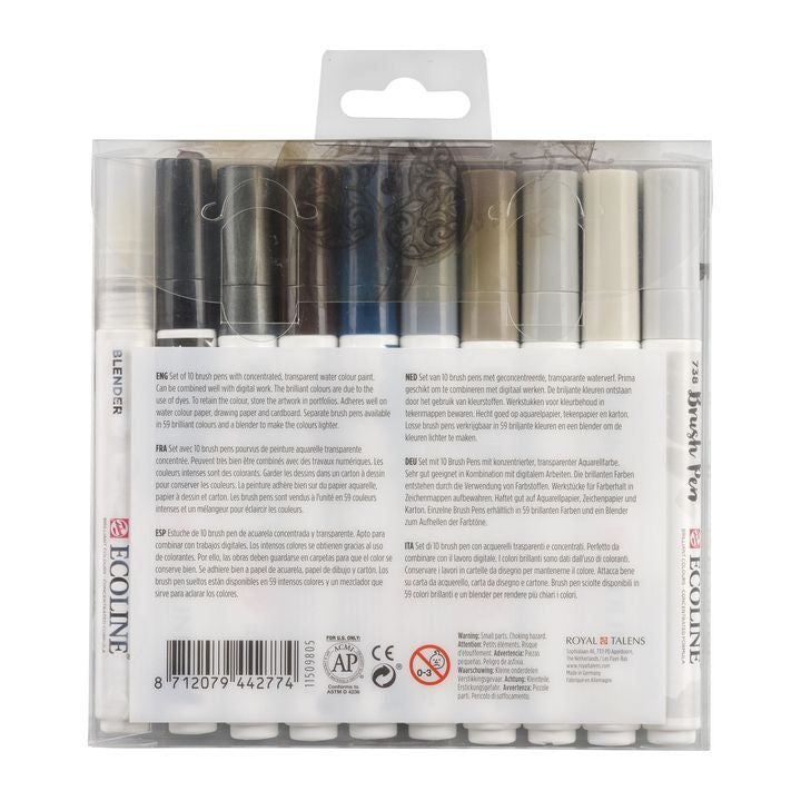 Akvarelové perá Ecoline Brush Pen Greys — obrázok 2