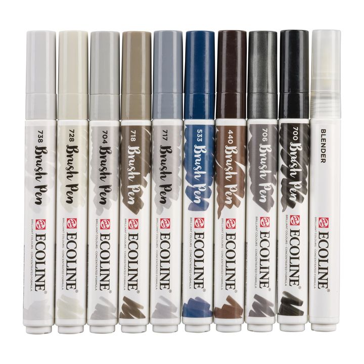 Akvarelové perá Ecoline Brush Pen Greys — obrázok 5
