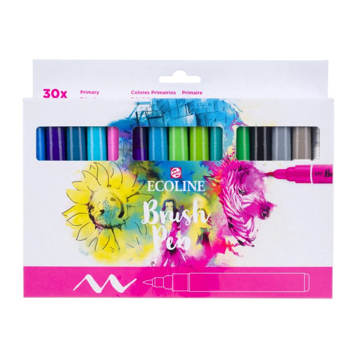 Akvarelové perá Ecoline Brush Pen základné odtiene 30 ks — obrázok 3