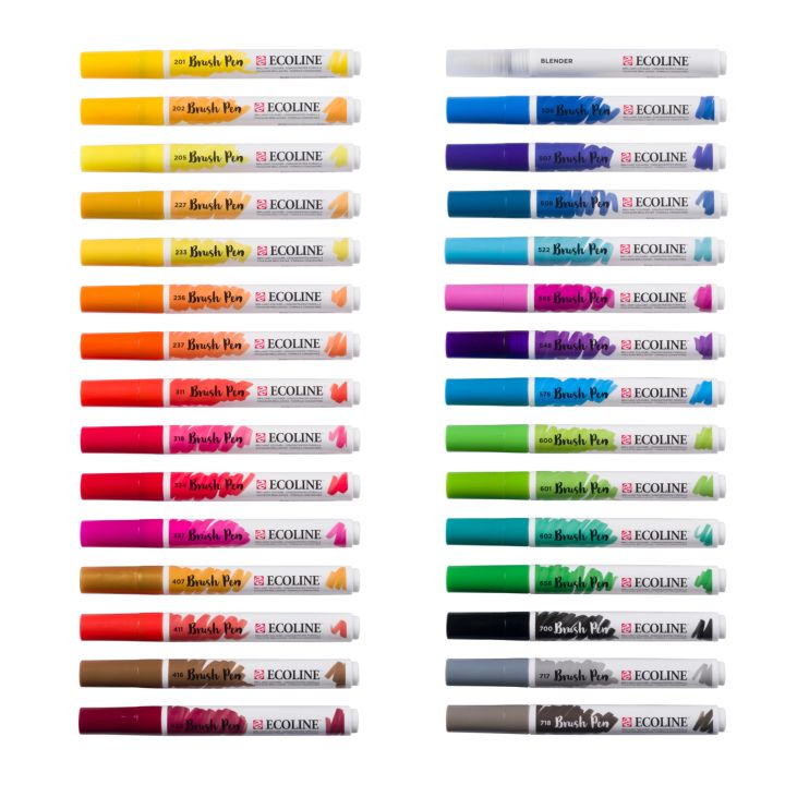 Akvarelové perá Ecoline Brush Pen základné odtiene 30 ks — obrázok 1
