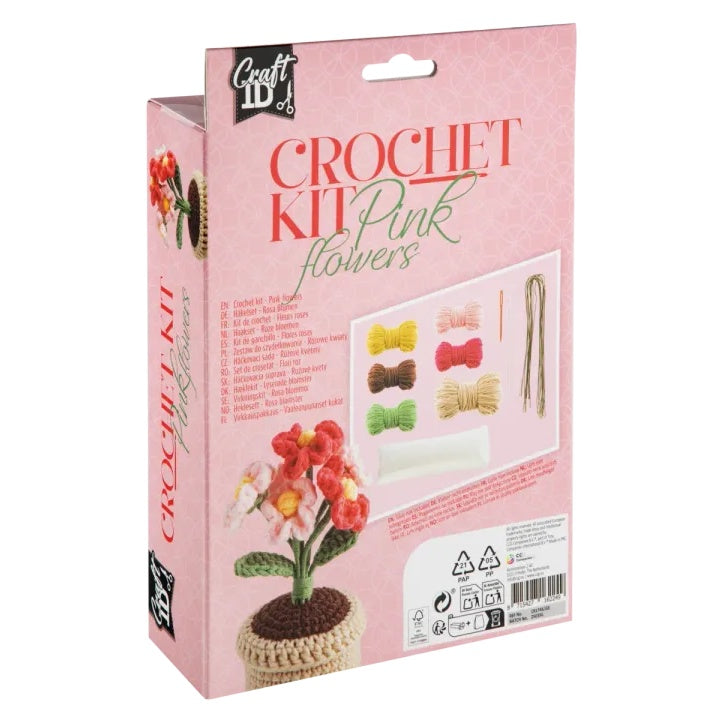 DIY Háčkovaná súprava kvetináč ružové kvety — obrázok 3