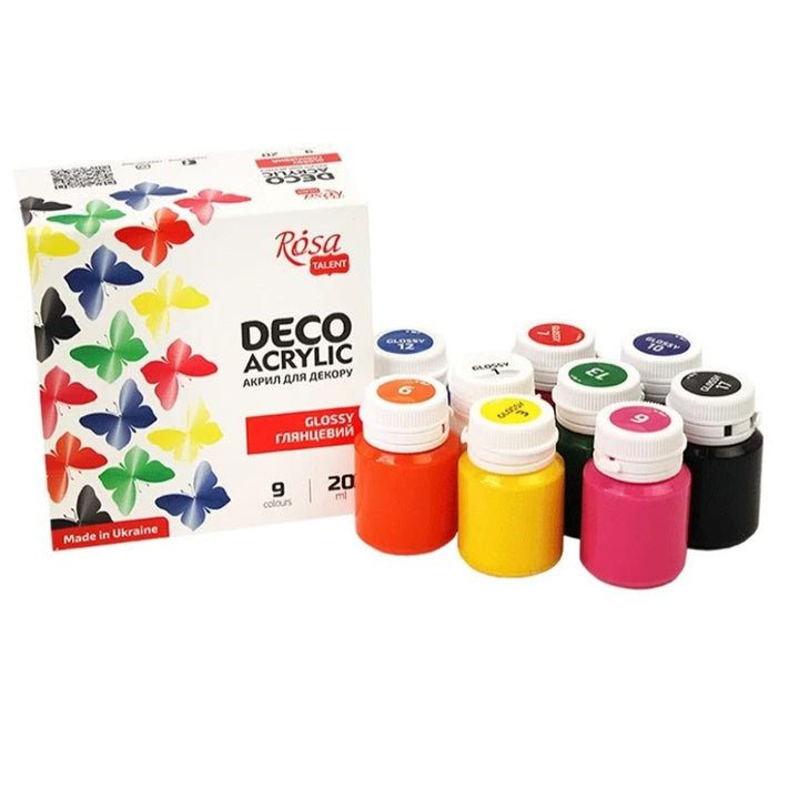 Lesklé akrylové farby ROSA Talent Deco 9x20 ml — obrázok 2