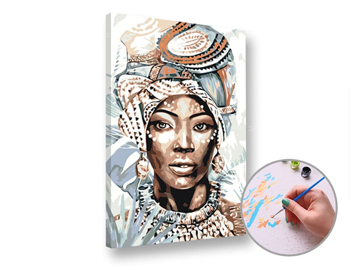 Maľovanie podľa čísel AFRICKÁ ŽENA – stredná náročnosť | rôzne rozmery a možnosť rámovania — obrázok 2