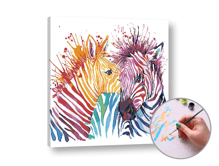 Malen nach Zahlen VERLIEBTE ZEBRAS | mittlerer Schwierigkeitsgrad | 50x50 cm - Leinwand auf Keilrahmen gespannt