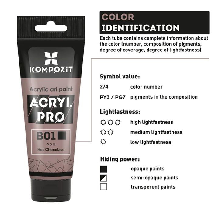 Pastell Acrylfarbe ACRYL PRO ART Kompozit 75 ml | verschiedene Farbtöne | ARTMIE