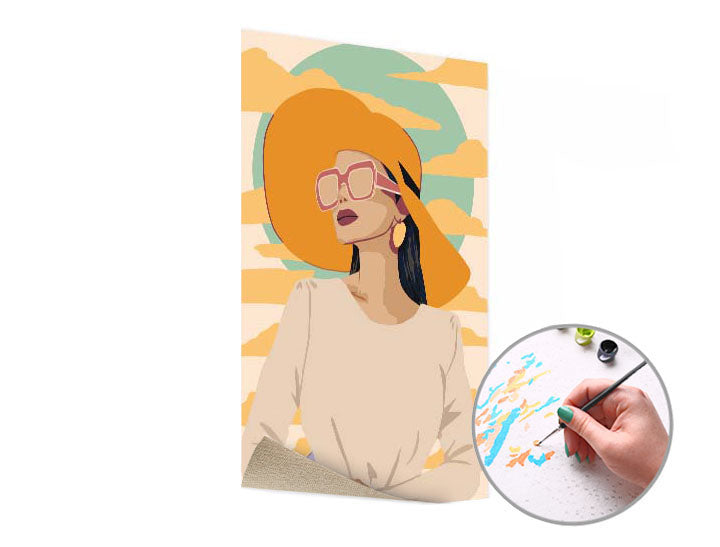 Pittura per numeri DONNA CON IL CAPPELLO GIALLO | difficoltà bassa