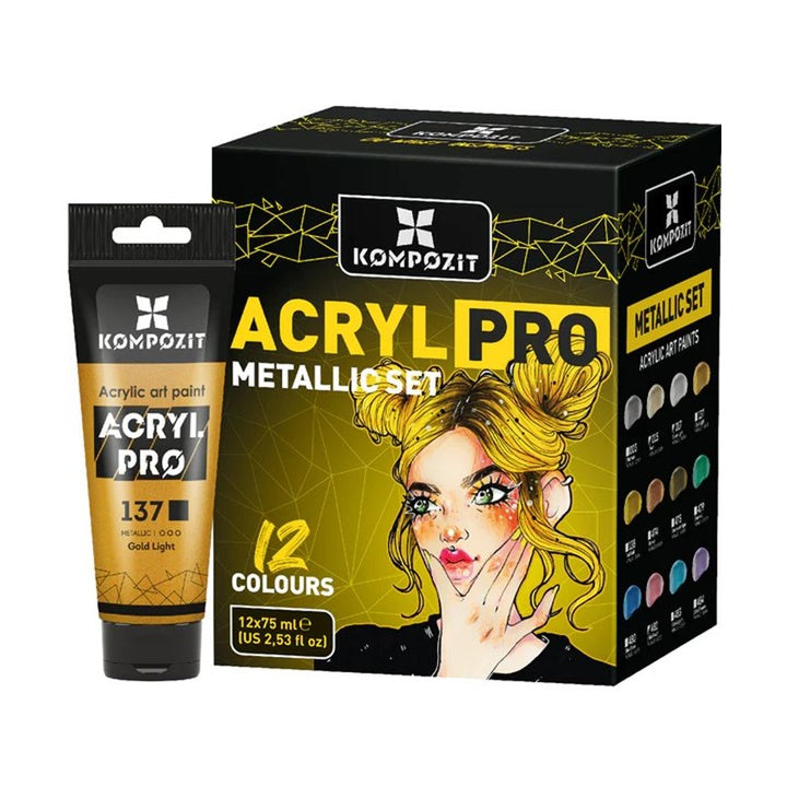 Sada akrylových farieb ACRYL PRO METALLIC 12x75 ml — obrázok 1