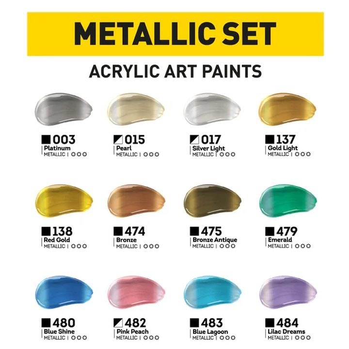 Sada akrylových farieb ACRYL PRO METALLIC 12x75 ml — obrázok 2