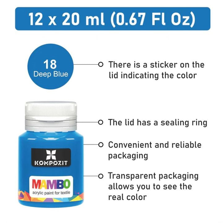 Sada farieb na textil a kožu MAMBO Kompozit 12х20 ml — obrázok 2