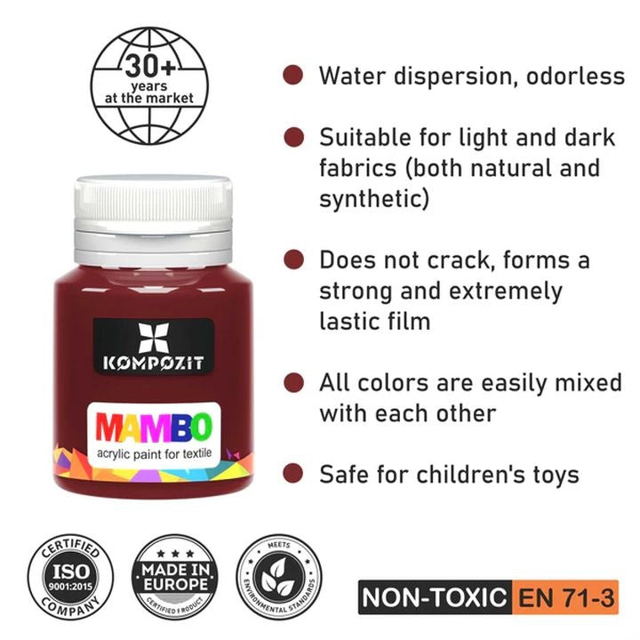 Sada farieb na textil a kožu MAMBO Kompozit 9х20 ml — obrázok 7