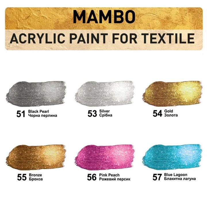 Sada metalických farieb na textil a kožu MAMBO Kompozit 6х20 ml — obrázok 2