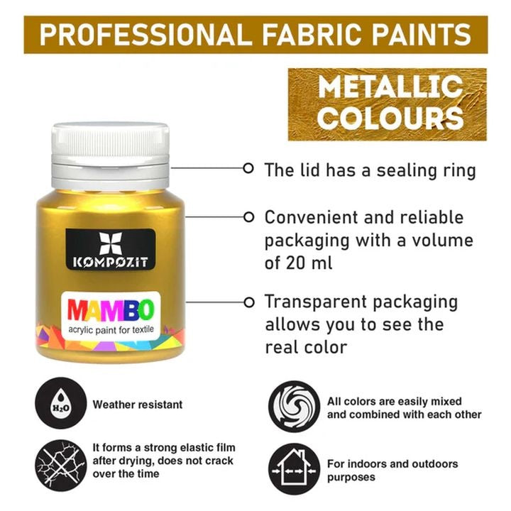 Sada metalických farieb na textil a kožu MAMBO Kompozit 6х20 ml — obrázok 3