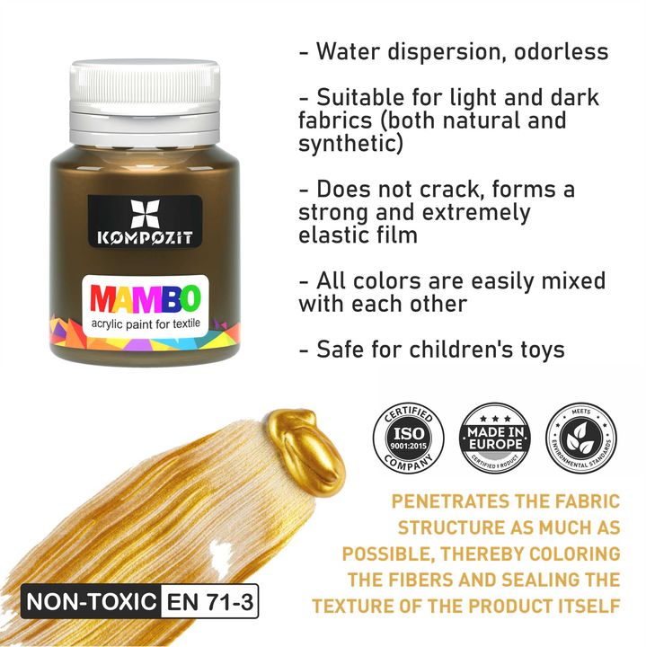 Sada metalických farieb na textil a kožu MAMBO Kompozit 9х20 ml — obrázok 4