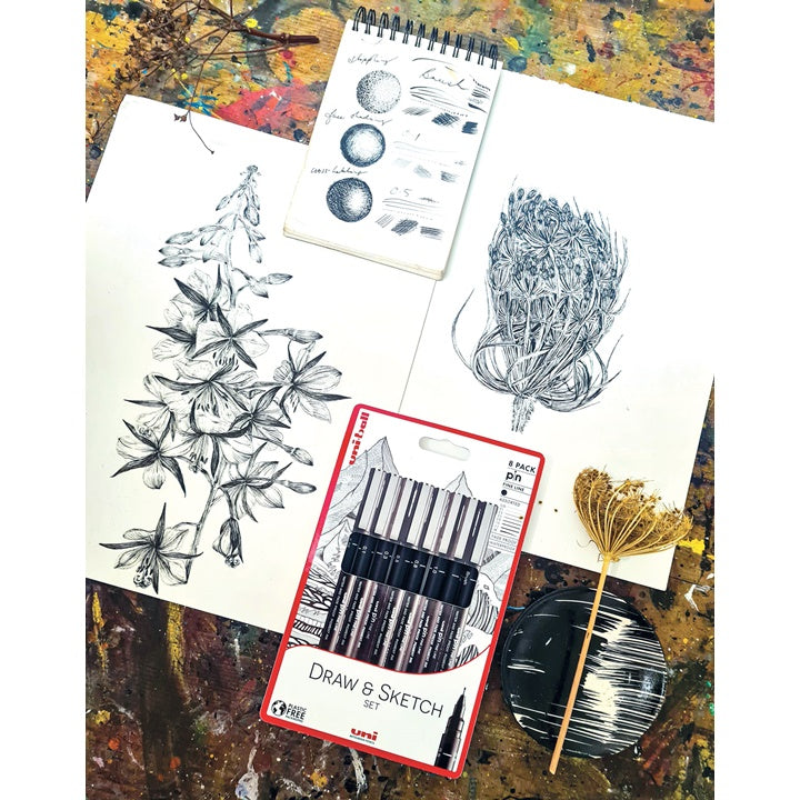 Sada UNI PIN popisovačov fineliner Draw and Sketch 8 ks — obrázok 3