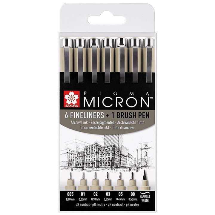 SAKURA Pigma Micron + Pinselstift-Set / 7-teilig — Bild 1
