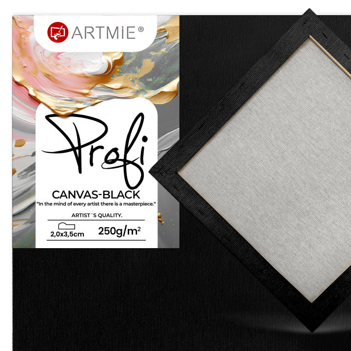 Schwarze Leinwand auf Keilrahmen PROFI für Acryl- und Ölmalerei | ARTMIE