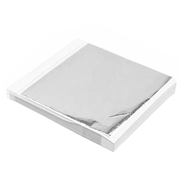 Strieborné metalické plátky na pozlacovanie 14 x 13 cm 100 listov — obrázok 1